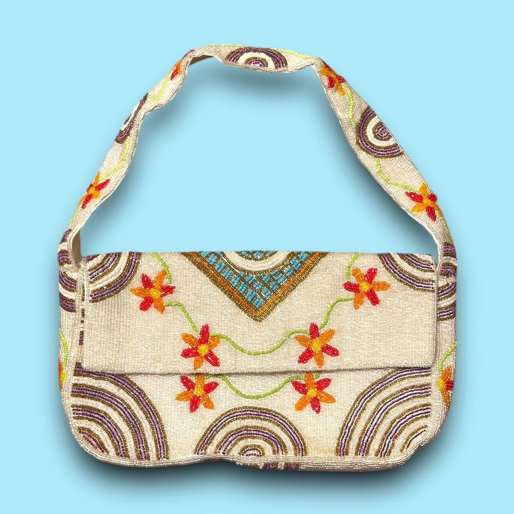 Vintage Beaded Floral Shoulder Bag 90s Eclectic Maximalism